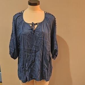 Women's Blue Peasant Top